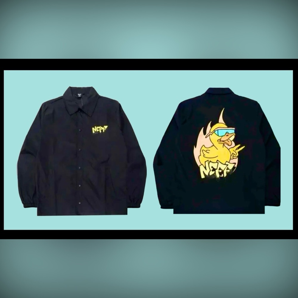 NEW NEFF Fresh 2 Death Ducky Snap Black Yellow Windbreaker Jacket-Mens Medium